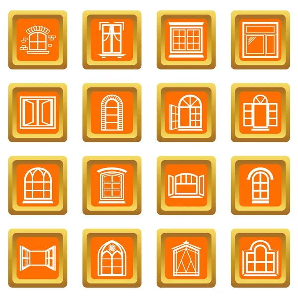 Icone di design della finestra impostato arancione vettore quadrato — Vettoriale Stock