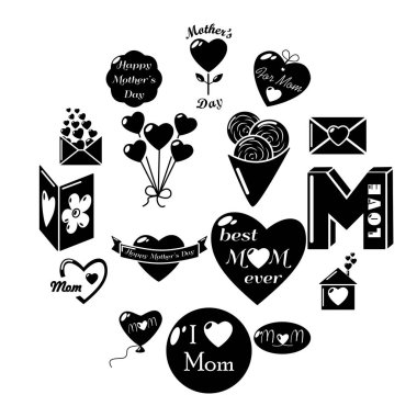 Anneler günü Icons set, basit tarzı