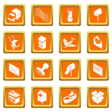 Turuncu kare vektör Poste hizmet Icons set