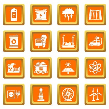 Turuncu kare vektör enerji kaynakları Icons set
