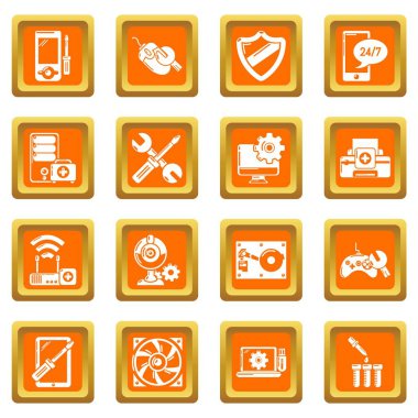 Turuncu kare vektör bilgisayar onarım servisi Icons set