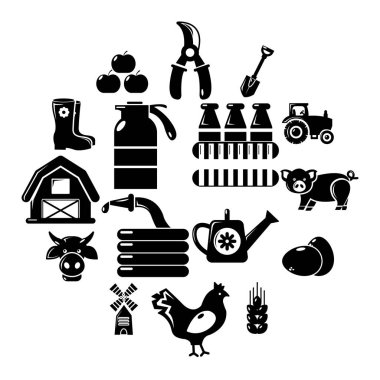 Çiftlik tarım Icons set, basit tarzı