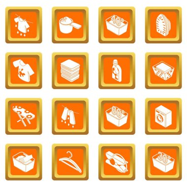 Turuncu kare vektör Çamaşırhane Icons set