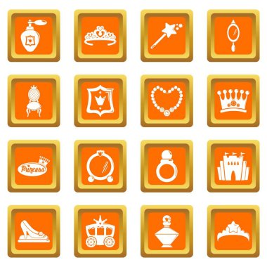 Turuncu kare vektör Prenses bebek Icons set