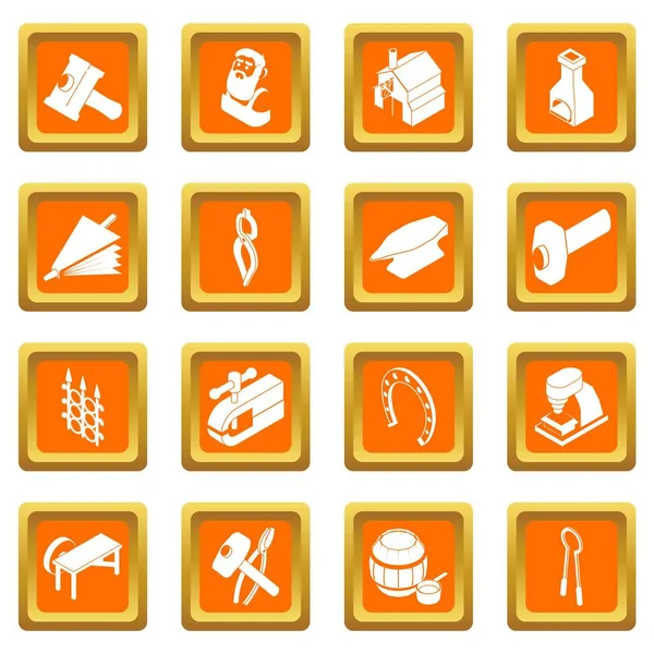 Schmied Werkzeuge Symbole setzen orangefarbenen quadratischen Vektor — Stockvektor