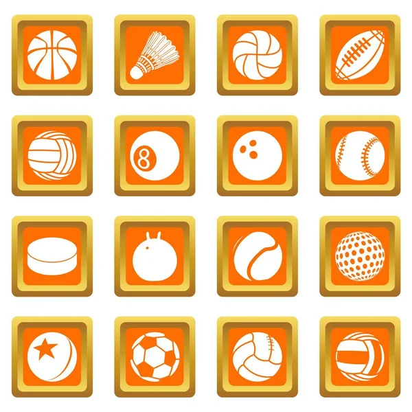 Sport balls icons set orange square vector