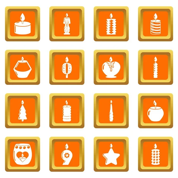 Forme di candela icone set arancione vettore quadrato — Vettoriale Stock