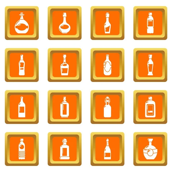Pomarańczowy kwadrat wektor zestaw ikon butelek — Wektor stockowy