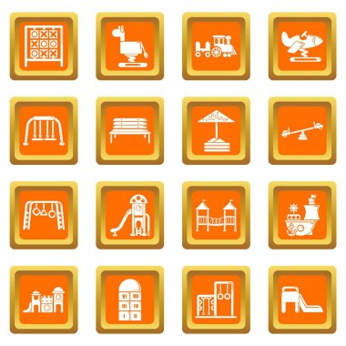 Turuncu kare vektör Bahçesi ekipman Icons set