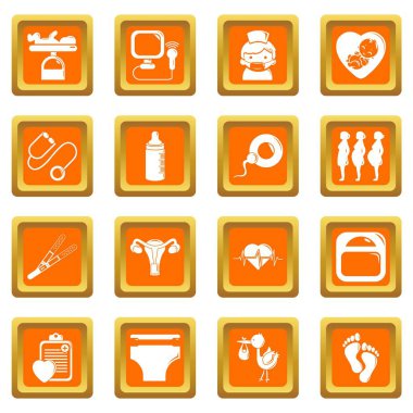 Turuncu kare vektör gebelik Icons set