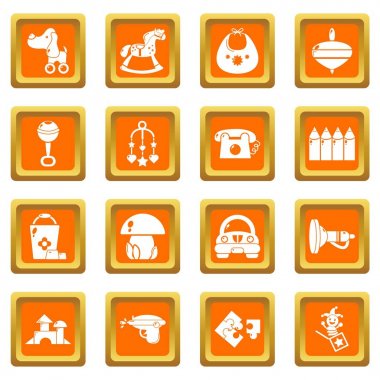 Turuncu kare vektör anaokulu Icons set