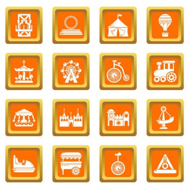 Turuncu kare vektör eğlence parkı Icons set