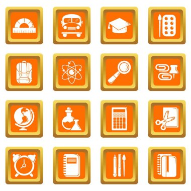 Turuncu kare vektör okul eğitim Icons set