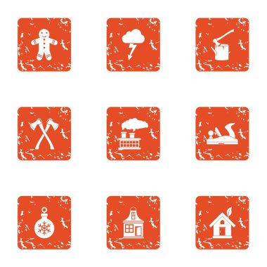 Ahşap ev simgeler kümesi, grunge tarzı