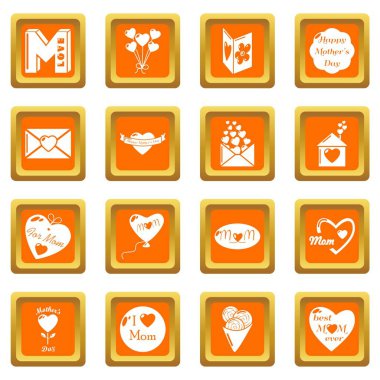 Turuncu kare vektör anneler günü Icons set