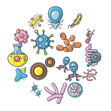 Virüs bakteri Icons set, karikatür tarzı