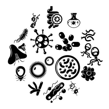 Virüs bakteri Icons set, basit tarzı