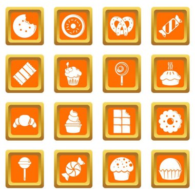 Tatlılar Pastalar simgeler kümesi turuncu kare vektör şeker