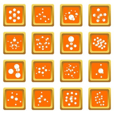 Turuncu kare vektör molekül Icons set