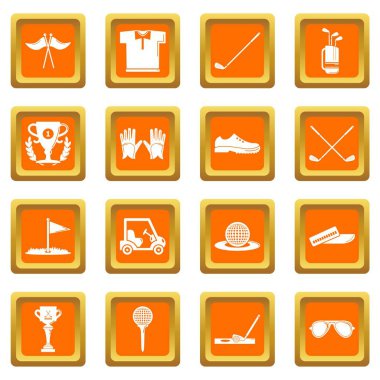Turuncu kare vektör Golf Icons set