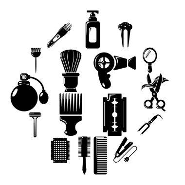Kuaför Icons set, basit tarzı