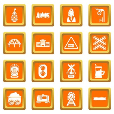 Tren demiryolu simgeler kümesi turuncu kare vektör
