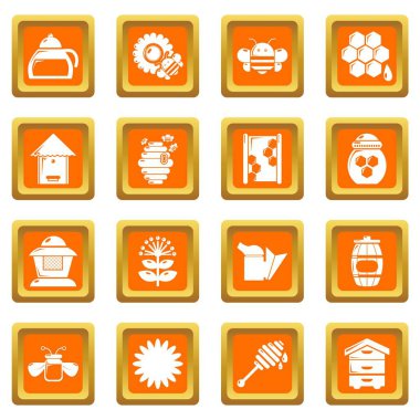 Turuncu kare vektör arı kovanı bal Icons set
