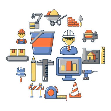 Bina işlem simgeleri kümesini, karikatür tarzı