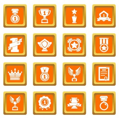 Ödül madalya bardak simgeler kümesi turuncu kare vektör