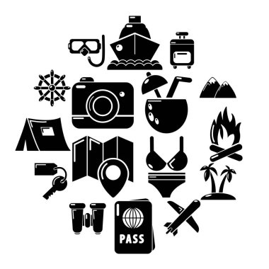 Seyahat etmek yaz Icons set, basit tarzı