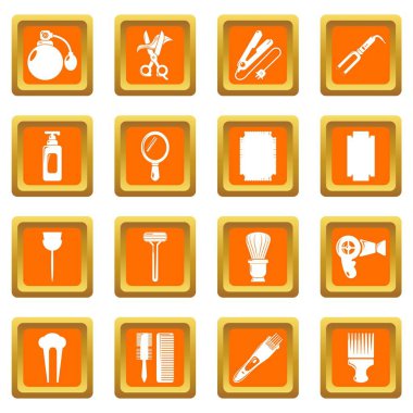 Turuncu kare vektör Kuaför Icons set