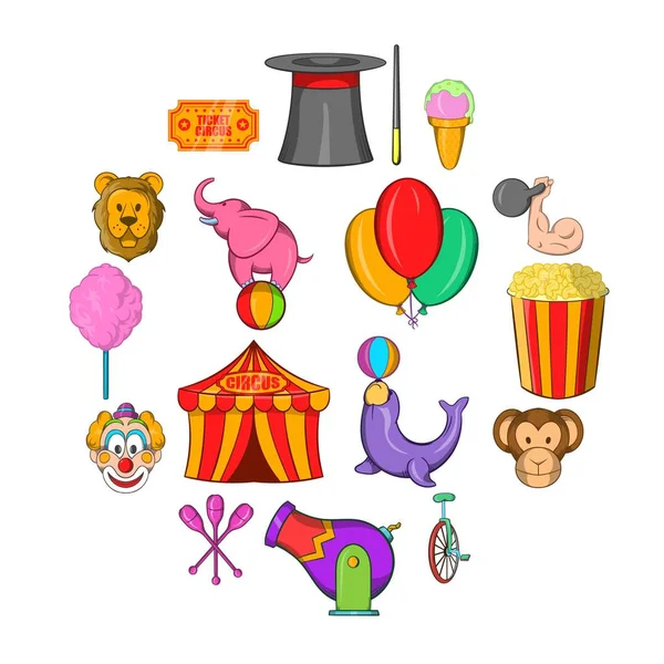 Ensemble d'icônes de cirque, style dessin animé — Image vectorielle