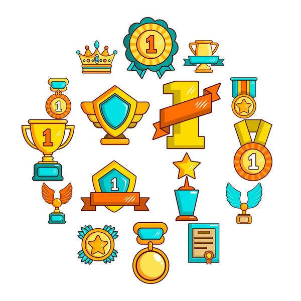 Prijzen medailles cups icons set, eenvoudige stijl — Stockvector