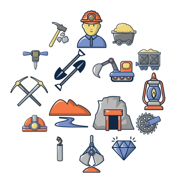 开采矿物业务图标集，卡通风格 — 图库矢量图片