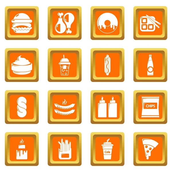 Iconos de comida rápida conjunto naranja cuadrado vector — Vector de stock