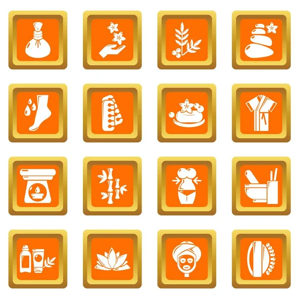 Pomarańczowy kwadrat wektor zestaw ikon salon Spa — Wektor stockowy