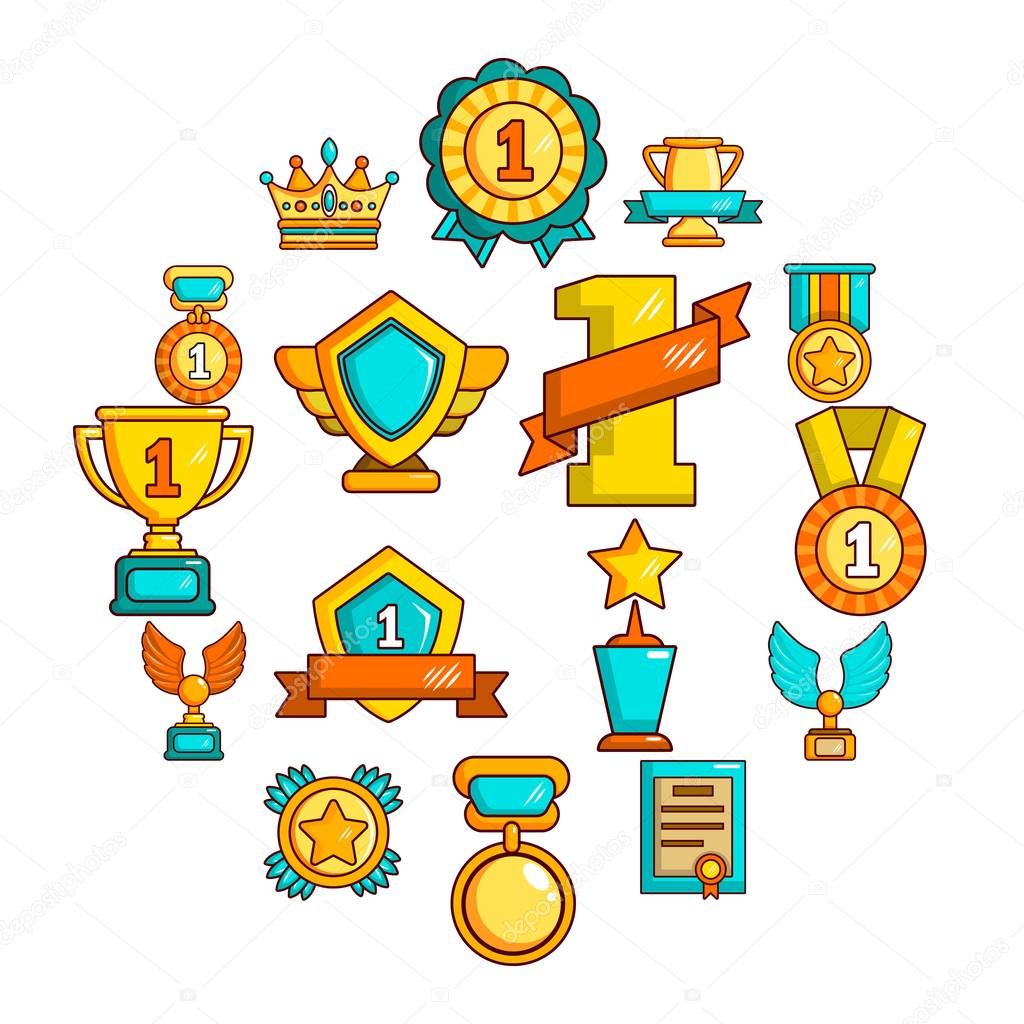 Awards medals cups icons set, simple style