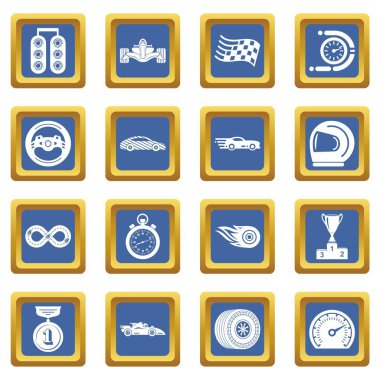 Mavi kare vektör araba yarış Icons set