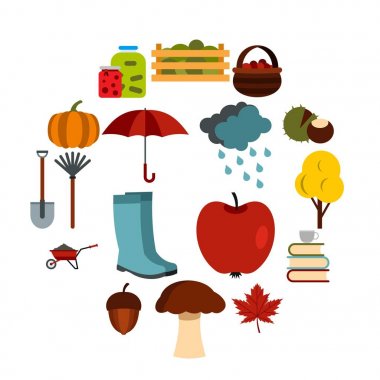 Sonbahar Icons set, düz ctyle