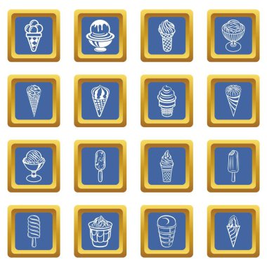 Mavi kare vektör dondurma Icons set