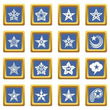 Mavi kare vektör dekoratif yıldız Icons set