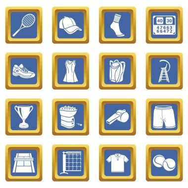 Mavi kare vektör Tenis Icons set