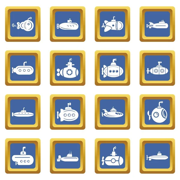 Submarino iconos conjunto azul cuadrado vector — Vector de stock