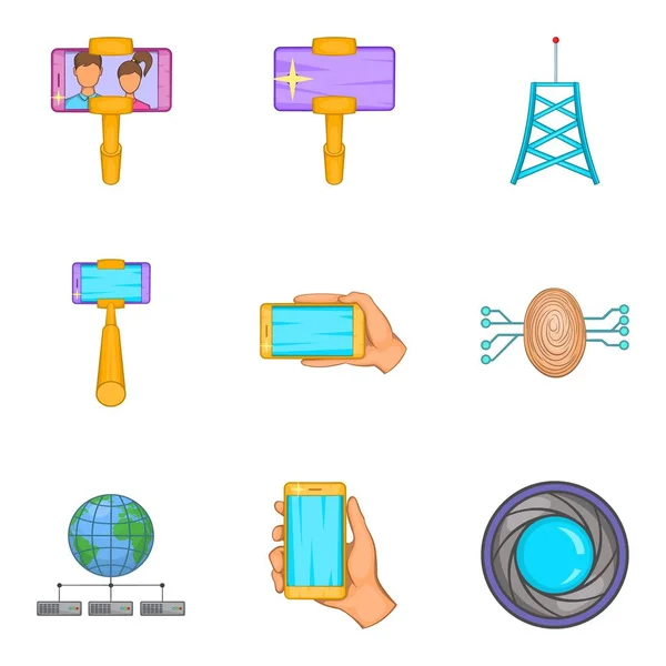 Conjunto de ícones de telefone celular, estilo cartoon —  Vetores de Stock