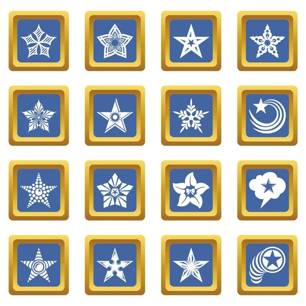 Ícones estrelas decorativas conjunto vetor quadrado azul — Vetor de Stock