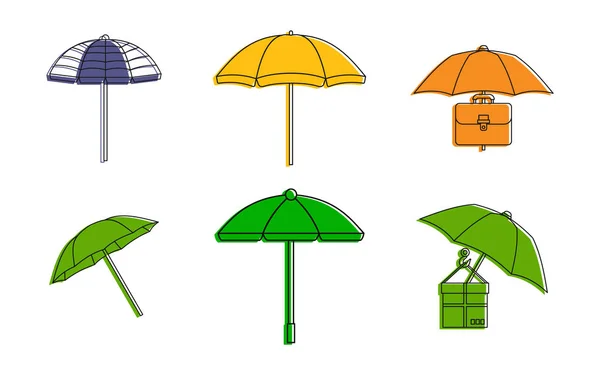 Conjunto de ícones guarda-chuva, estilo de contorno de cores — Vetor de Stock