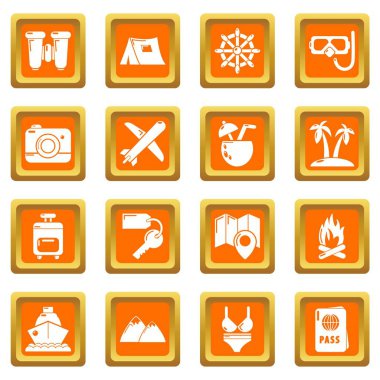 Set simgeleri turuncu kare vektör yaz seyahat