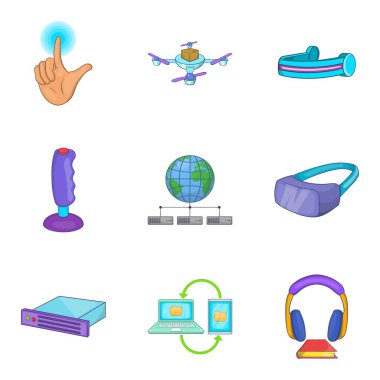 Telsiz telefon Icons set, karikatür tarzı