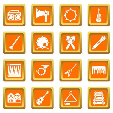 Turuncu kare vektör müzik aletleri Icons set