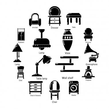 İç mobilya Icons set, basit tarzı